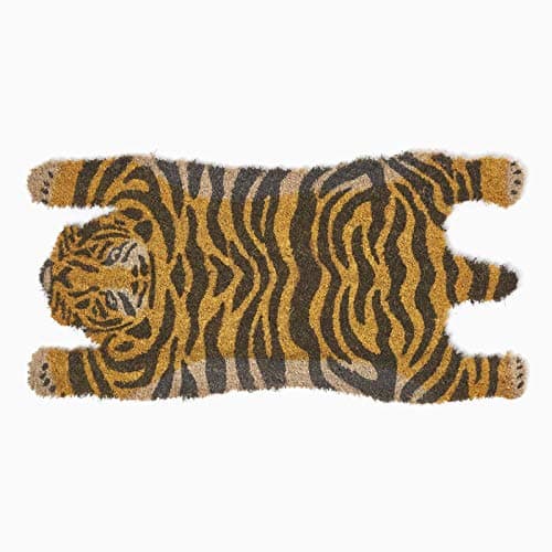 Image of HOMESCAPES Tiger Shape Coir Door Mat, 75 x 38 cm Animal Print with Rubber Non-Slip Back Indoor and Outdoor Doormat