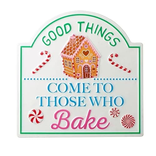 Image of Heaven Sends Good Things Come To Those Who Bake Metal Christmas Sign - 30cm - White - Christmas Decoration Plaque - Christmas Themed Décor - Christmas Decoration - Gift Idea for Christmas Xmas