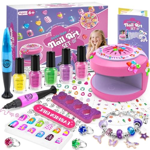 Image of LemonDream Kids Nail Art Kit for Girls, Gifts for Girl Nail Varnish Set, Girls Toys Age for 6-12,Presents Girl Nail Varnish Set with Charm Bracelet Making Kits for Birthday Christmas Party
