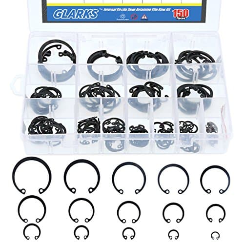 Image of Glarks 150-Pieces 15 Size Metric Alloy Steel Internal Circlips Snap Retaining Ring Assortment Kit