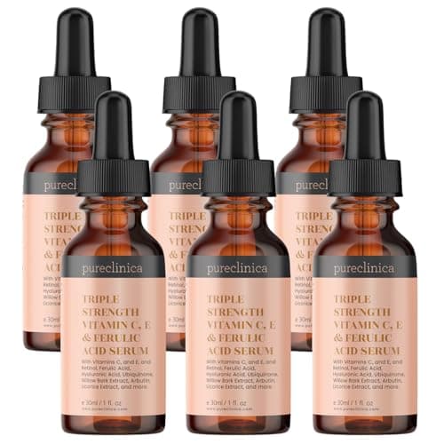 Image of Triple Strength Vitamin C, E & Ferulic Acid Serum (W/Retinol & Double Weight Hyaluronic Acid) - 30ml / 1 fl oz (6 Bottles)