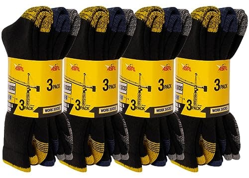 Image of 12 Pairs-Men's Work Socks Heavy Duty Black Heel hiking walking and Toe Re-inforced Fully Cushioned Thick Socks Men-Size UK 6-11