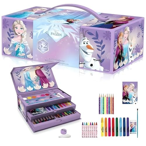 Image of Disney Frozen Art Set for Kids | 52-Piece Colouring Stationery Suitcase with Markers, Crayons, Pencils & More | Frozen Anna Elsa Creative Art Briefcase for Drawing & Coloring Fun