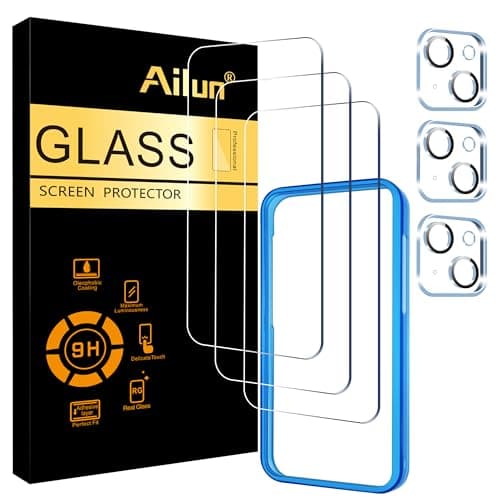 Image of Ailun 3 Pack Screen Protector for iPhone 15 Plus [6.7 inch] + 3 Pack Camera Lens Protector with Installation Frame,Case Friendly Tempered Glass Film,[9H Hardness] - HD[6 Pack]