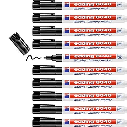 Image of edding 8040 laundry marker - black - box of 10 - round nib 1 mm - textile marker for labelling clothes, wash-resistant at 95°C - laundry pen