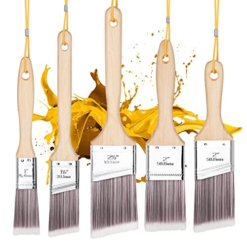 Image of Emitever Paint Brush Set-5 Piece, Wood Handle, Premium Wall Brush Set, House Paintbrushes, Trim Paintbrush, Sash Paint Brushes for Cabinet, Sash, Home Improvement Trim Edging