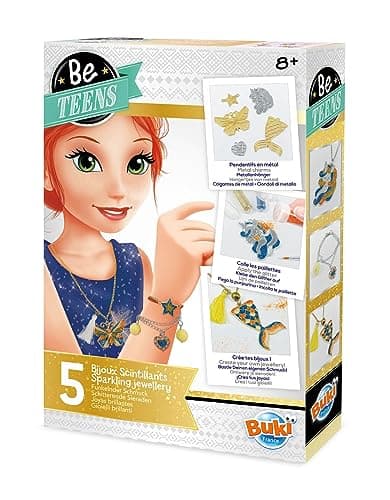 Image of Buki France Be Teens Sparkling Jewellery Making Gift Set. Jewellery Making Kit. Create 3 Bracelets & 2 Necklaces with Instructions & Accessories. Arts & Crafts for Kids. Suitable for Boys & Girls 8+