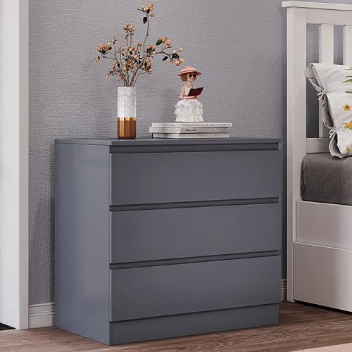 Image of Panana Wooden 3/4/5/6 Chest of Drawers with Metal Runners Modern Bedside Storage Cabinet for Living Room Hallway Bedroom (Grey, 3 Drawer Chest)