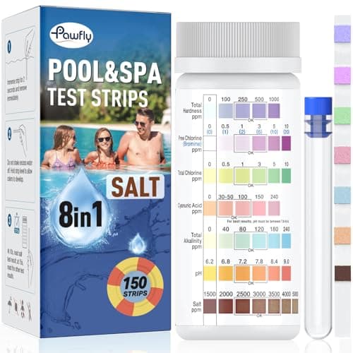 Image of Pawfly 8 in 1 Clearwater Hot Tub Test Strips Pool and Spa 150 Testing Strips Water Test Kit Accurate for pH Chlorine Total Chlorine Hardness Bromine Cyanuric Acid Alkalinity