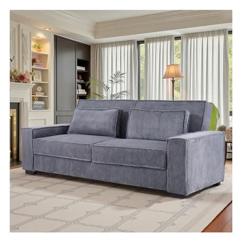 Image of INMOZATA 3-4 Seater Sofa Bed 231cm sofabed double adult Corduroy Convertible Bed Settee Corduroy Click Clack Sofa 3 Seater with 2 Pillows for Living Room, Bedroom, Home Office(Grey)