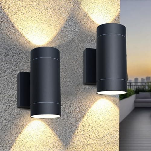 Image of EBION Outdoor Wall Lights,Up and Down Lights Outdoor IP65 Waterproof, Aluminium Black Exterior Outside Wall Lights Mains Powered,Garden Wall Lamp for Front Door,Garden,Garage,Porch,Patio,2 Pack
