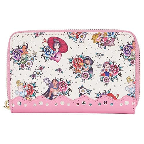 Image of Loungefly Disney Princess Tattoo Faux Leather Zip Around Purse (Ocean Tides), One Size