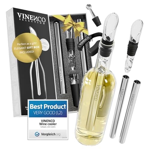 Image of Wine Cooler Stick Set, 3-in-1 Kit: Stainless Steel Bottle Chiller Rod + Decanting Aerator + Drip-Free Pourer | Pro Bartender Making Drinks, Decanter Bar Tasting Equipment, Birthday Gift Box Women Men