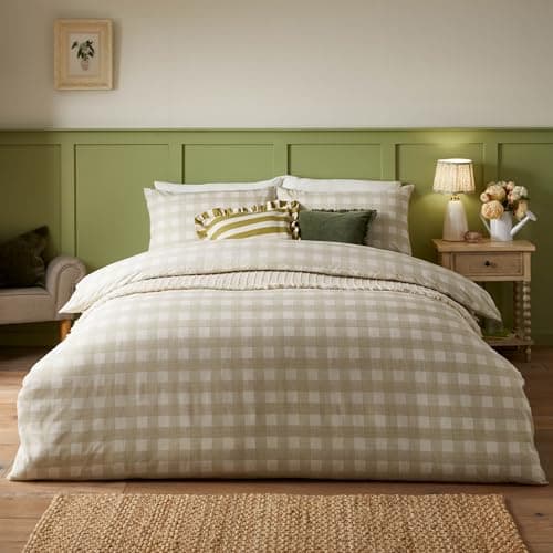 Image of furn. Hartsford Gingham Check Duvet Cover Set – Classic Checked Bedding (Neutral – Double)