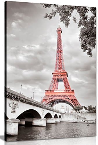 Image of Eiffel Tower in Paris, France Modern Canvas Wall Art Picture Print (18x12in)