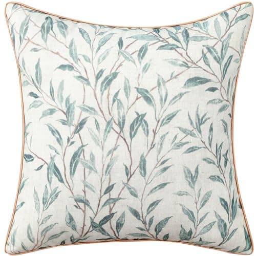 Image of VOGOL Pack of 1 Leaf Print Cushion Covers, 45 x 45 cm Farmhouse Style Decorative Pillowcases for Bedroom Living Room, Square Pillow Cases for Sofa Couch Bed Chair, Blue