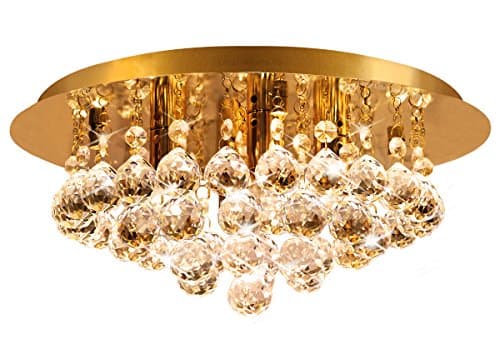 Image of Long Life Lamp Company Gold Modern Round Chandelier Ceiling Light Crystal Droplets Gold Base STX50019-4G0