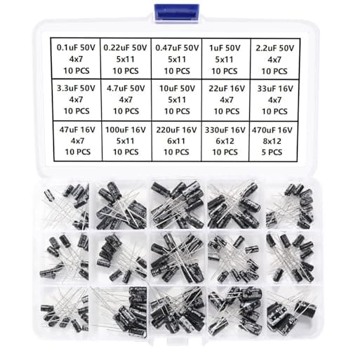 Image of YIXISI 145 PCS 15 Values Range 0.1uF-470uF 16V 50V Electrolytic Capacitor Kit, Aluminum Electrolytic Capacitors, for TV, LCD Monitor, Radio, Stereo, Game