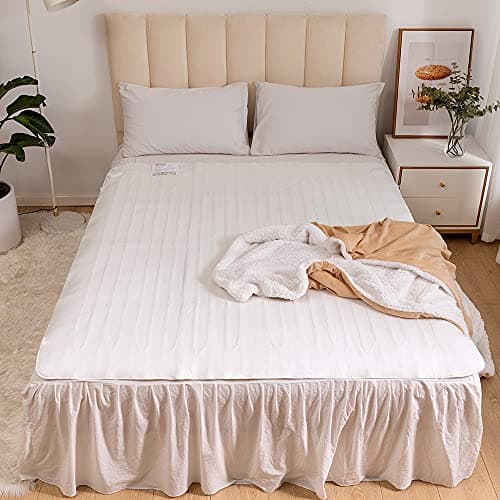 Image of myAIMS Electric Blanket KING Under Bed Comfort Detachable Controller with 3 Heat Settings, Polyester, White Super Cosy Washable Fleece Heated Throws Pad, Coverlet, mantle (160x150cm 2x Dual Controls)