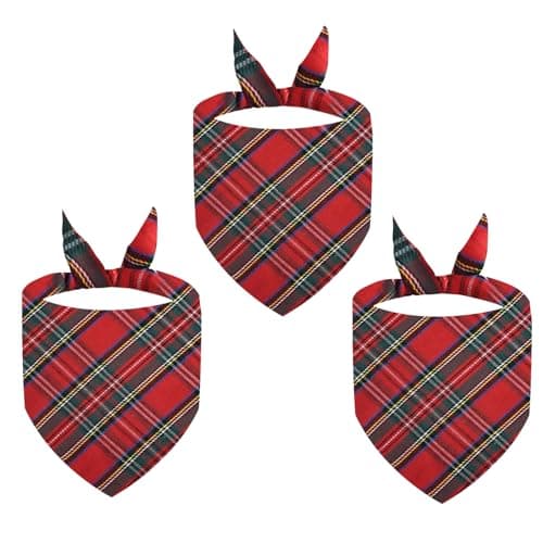Image of Nereds 3pcs Tartan Dog Christmas Bandanas Pet Dog Kerchief Adjustable Washable Triangle Pets Bandanas for Small Medium Large Dogs Pets