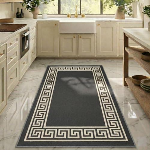 Image of PHP Runner Rug Washable Non-Slip Carpet | 80 x 150 cm Heavy Duty Long Hallway Carpet Runner Machine Washable, Living Room, Kitchen and Bedroom Anti-slip Floor Mat-Dark Grey&Cream,80 x 150cm -L Runner