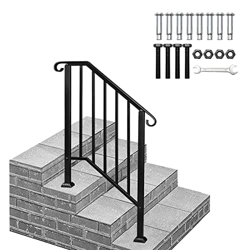 Image of Outdoor Handrails for Stairs, Wrought Iron Hand Rails Stairs for Outdoor Steps Handrail Stair Railing Handrail for Cross Bar Stairs Hand Rails Outside Steps Black Railing (2 to 3 Steps)