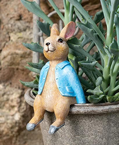 Image of Pot Buddies Beatrix Potter Peter Rabbit Sitting Figure Plant Pot Hanger - Handmade Garden Ornament - Decorative Flower Planter Figurine