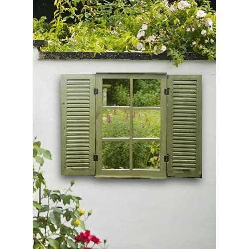 Image of Reflect 2ft 4in x 1ft 6in Country Window Glass Garden Mirror with Shutters
