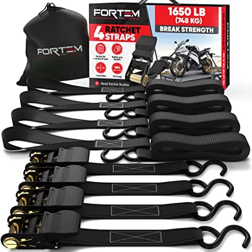 Image of FORTEM Ratchet Straps, 748kg Break Strength, 4 Pack 4.6m x 2.54cm Tie Down Strap Set, 4 Soft Loops, Motorcycle Straps Tie Downs, Cargo Cam Buckles, Rubber Handles, Carry Bag