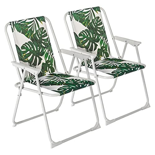 Image of Harbour Housewares Folding Beach Deck Chairs - Banana Leaf - Pack of 2 - Metal Outdoor Patio Seat Lightweight Portable Deck Chair for Picnic, Garden, Camping, Fishing