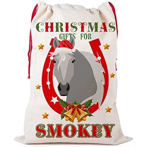 Image of KRAFTYGIFTS Personalised Horse Christmas Sack Grey Pony Santa Xmas Gift Treat Girls Present Bag NS061 (Large)