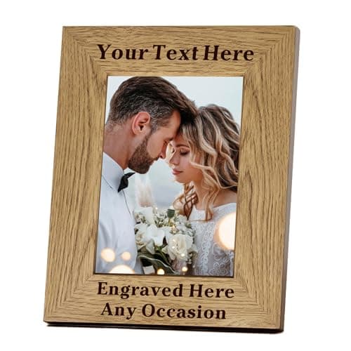 Image of Personalised Photo Frame 6x4 Picture Frames Engraved Wooden Picture Frames with Any Text for Him Her Mum Mothers Day Wedding Graduation Christmas Valentines (Portrait)