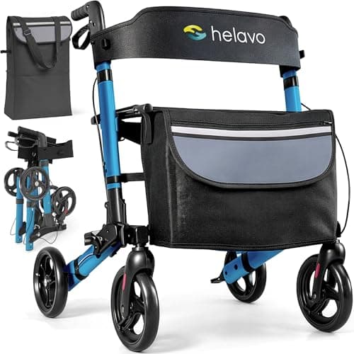 Image of Helavo 4-Wheel Rollator Walker with Seat – Foldable, Adjustable & Lightweight Aluminum Rolling Walker for Seniors and Adults
