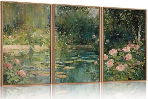 Image of TOARTi Monet Floral Framed Canvas Wall Art Set, Impressionist Botanical Garden Wall Decor, Vintage Ponds Tree Plant Artwork, Nature Landscape Prints for Living Room, Bedroom 12x16inchx3