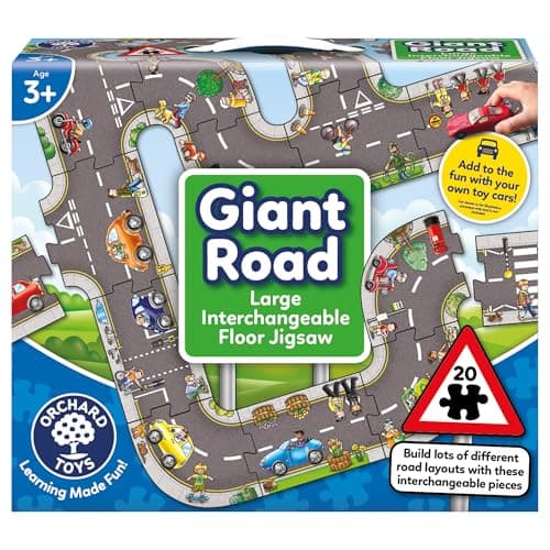 Image of Orchard Toys Giant Road Floor Puzzle - Large Interchangeable Car Track Jigsaw Puzzles for 3 Year Olds - Alternative Road Mat for Toy Cars - Educational Kids Jigsaw for Toddlers - Age 3+