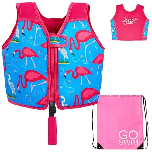 Image of Go Swim Float Vest – Baby, Toddler & Kids Swim Vest for 1-6 Years- Fixed Buoyancy & Safety Strap. *Includes Free Swim bag* (Fab Flamingos, 3-6Years/19-30kgs)