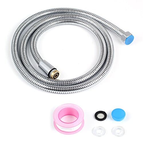 Image of Shower Hose, GWCLEO 1.5m Stainless Steel Shower Tube with Double Interlock Solid Brass Connectors, Anti-Kink Leak Proof and Anti-Burst Flexible Bathroom Hose Chrome Plated