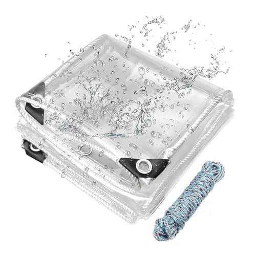 Image of Clear Tarpaulin Waterproof Heavy Duty 2.5m x 3m, 14Mil Thickened Clear Vinyl Tarp with Grommets and Cable Tie, Transparent Tarpaulin Sheet for Patio,Pavilion,Chicken Coop,Garden Pergola,Greenhouse