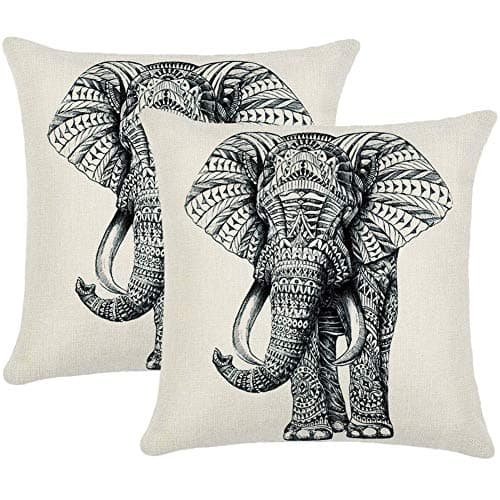 Image of Moscare 2Pcs Throw Pillow Covers, Linen Sofa Cushion Covers Throw Pillow Case Cushion Covers 45 x 45 Decor Pillow Cases for Bedroom Living Room Sofa (Elephant)