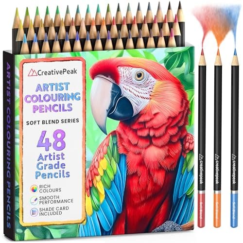 Image of Creativepeak Professional Colouring Pencils, 48 Vibrant Colours & Swatch Card w/ 6 Metallic Colours, Professional Art Supplies, Perfect for Painting & Calligraphy