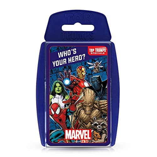 Image of Top Trumps Marvel Universe Specials Card Game, play with heroes from Guardians of the Galaxy, The Avengers, and villains like Thanos and Carnage, great gift for ages 6 plus