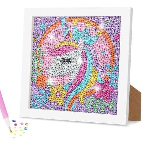 Image of AUAUY 5D DIY Diamond Art Painting Kit, Unicorn Diamond Painting Kits for Adults, Full Drill Crystal Rhinestone Arts and Crafts with Wooden Frame, Diamond Art Gem Painting Beginners