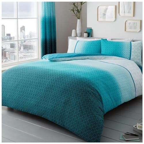 Image of Gaveno Cavailia Luxury URBAN OMBRE Bed Set with Duvet Cover and Pillow Case, Polyester-Cotton, Teal, Double