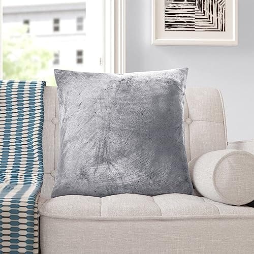 Image of INSAFIANS Decorative Crushed Velvet Cushion Covers 45cm x 45cm/Square Throw Pillowcases for Sofa Bedroom with Invisible Zipper 18x18 Inch (1, Silver)