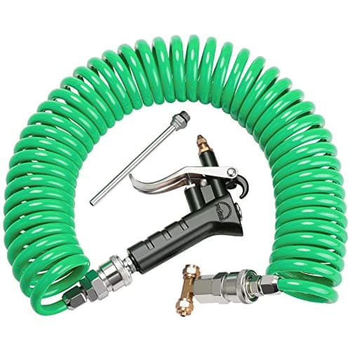 Image of Boeray Heavy Duty Truck Air Duster Blow Gun Cleaning with 9 Meter Long Coil and 2 Interchangeable Nozzle Tips- Green Air Seat Blow Gun Kit