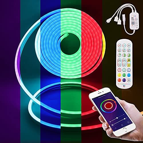 Image of HEGEHE 3m 12V Smart WiFi Neon Flex Light Strip, Work with Alexa Google SmartThing, IP65 Waterproof, Music Sync, Smart Life App Dimmable Remote Control