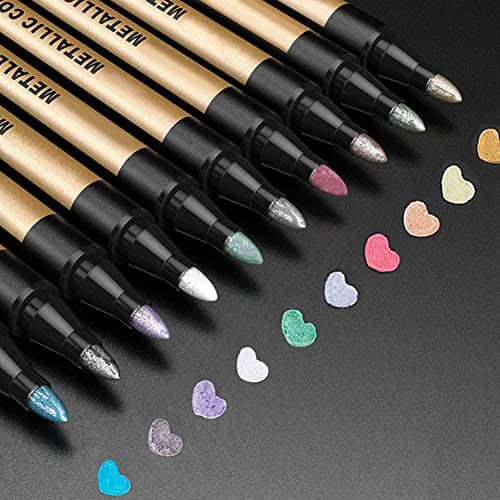 Image of APOGO Metallic Marker Pens Metallic Pens, Arts and Crafts for Teenages, 10 Colours Glitter Pens for Black Paper, Scrapbook Accessories, Gift Card Making, Art Supplies for Teenage Girls