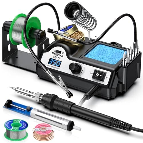 Image of Soldering Iron Kit, Preciva 927II Welding Station Set with 2 Helping Hands, 90-480℃ Temp Adjustable, 130W LCD Solder Station with 5 Tips, ℉/℃ Buttons, Sleep and Thermostat Control Function