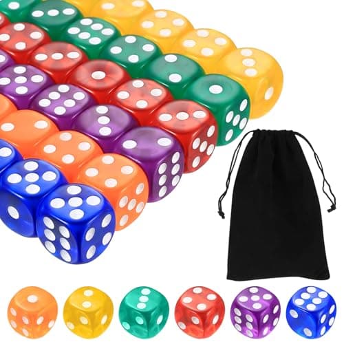 Image of 36 Pcs Game Dice Set, Multicolor 6 Sided Dice Set, 16 mm Rounded Edges Game Dice Bulk Set for Tenzi, Farkle, Yahtzee, Bunco, Dice Game, Math Game Party Favor, Teaching Math, with 1 x Storage Bag