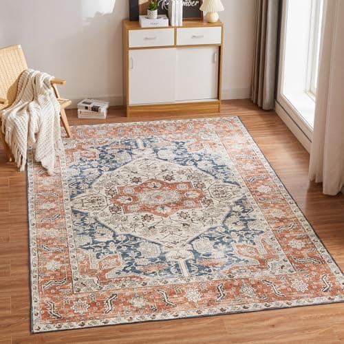 Image of CHOSHOME Machine Washable Rugs for Living Room Large Vintage Area Rugs for Bedroom Soft Short Pile Rugs Non Slip Carpet Oriental Rug for Kitchen Dining Outdoor 300X400CM Orange Faux Wool Rug